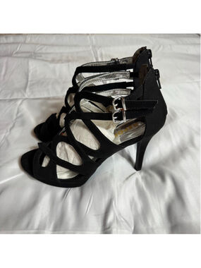 Women's REPORT Black & Silver Strappy Heels Size 8.5